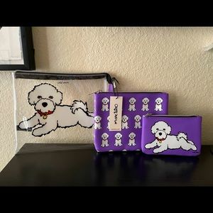 Marc Tetro New 3 piece Gift Set Cosmetics PVC Zippered pouches with Bichon